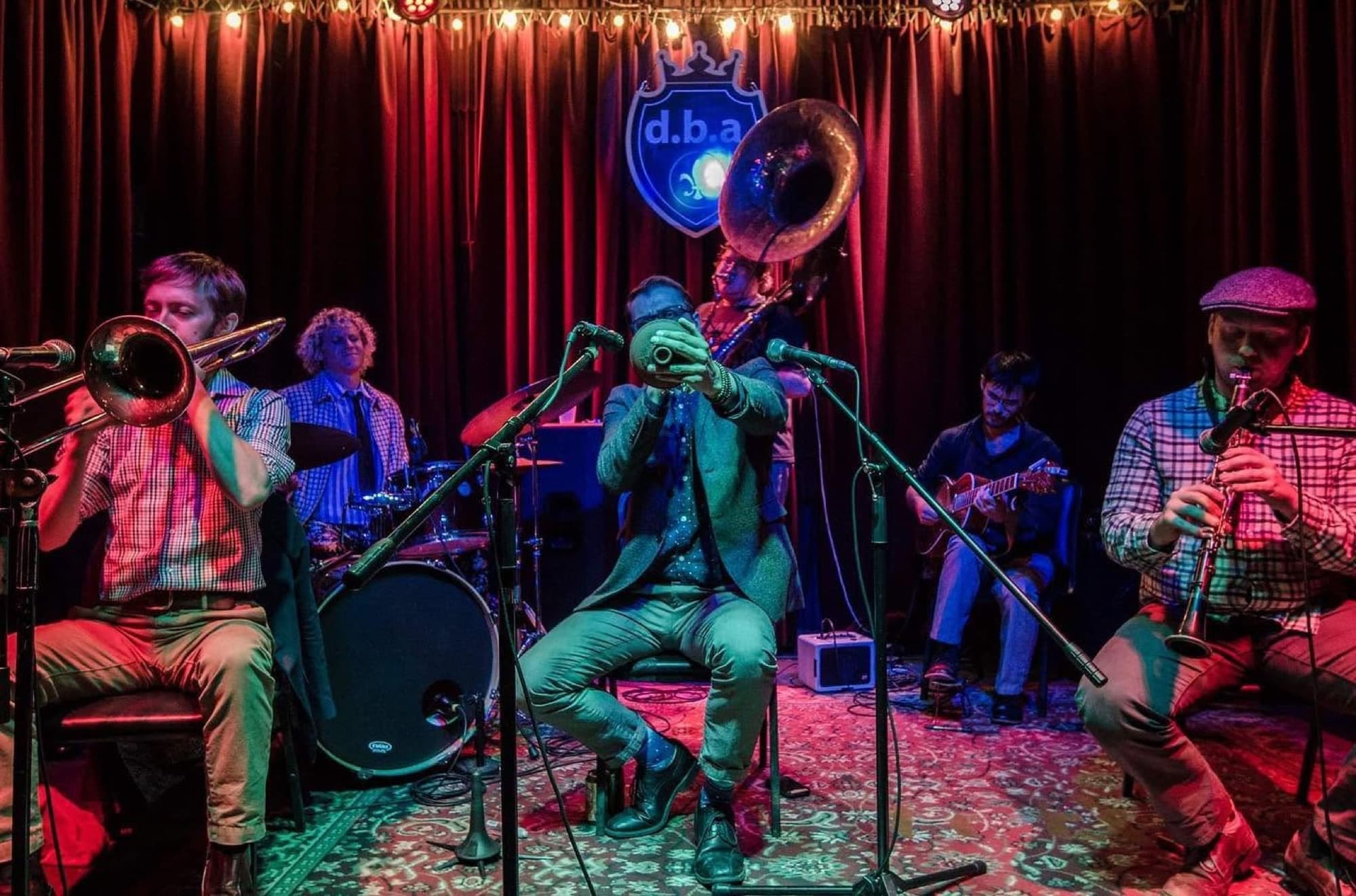 Dinosaurchestra performing on stage at d.b.a. in New Orleans